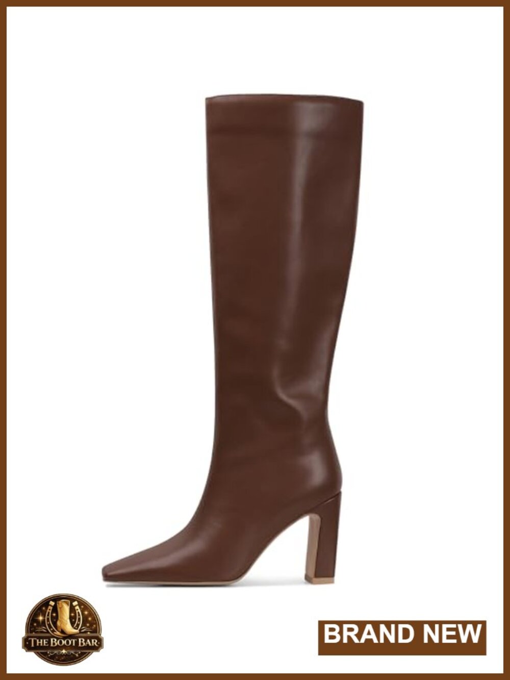 Knee High Boots Women Square Toe Chunky Heel Faux Leather Tall Boots